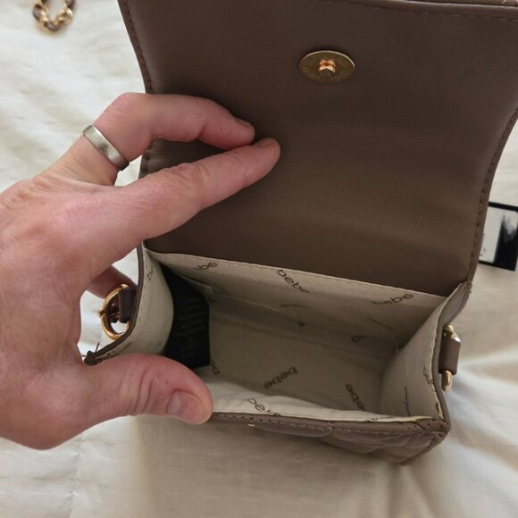 Bebe kamala Brown quilted cross body bag in taupe with gold tone hardware. - Picture 4 of 5